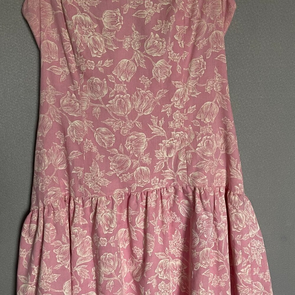 Vintage Handmade Pink and White Floral Ruffle Dress Size 10-12 - Picture 3 of 8